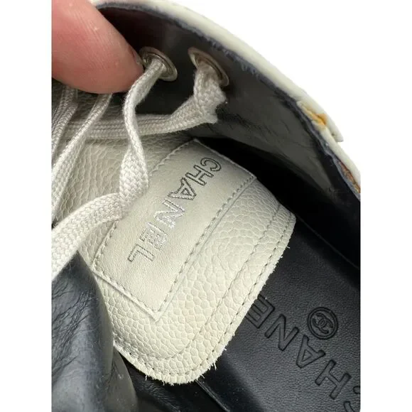 CHANEL Caviar Quilted CC Sneakers in Dark White – Size 40